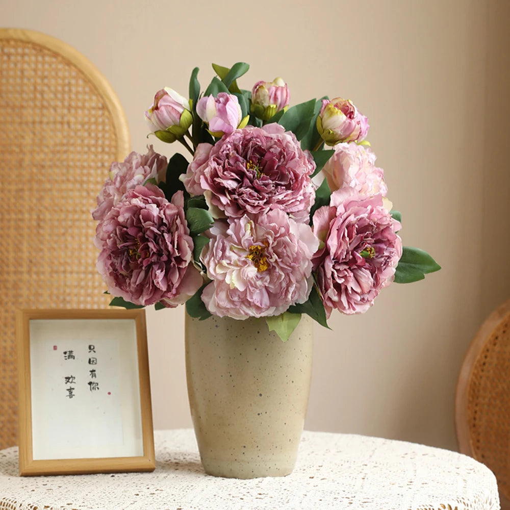 Large Silk Peony Bouquet – Realistic Artificial Flowers for Home Wedding Decor