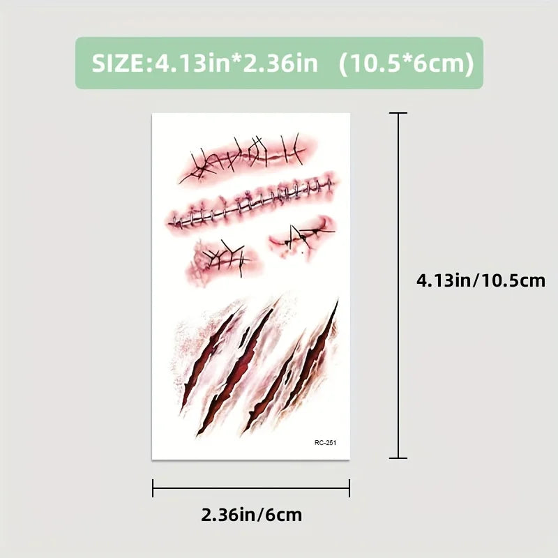 Realistic Fake Scar Tattoos – Bloody Wound Decals for Halloween Makeup