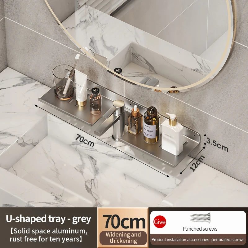 Aluminum Bathroom Wall Shelf – Punch-Free Storage for Kitchen and Toilet