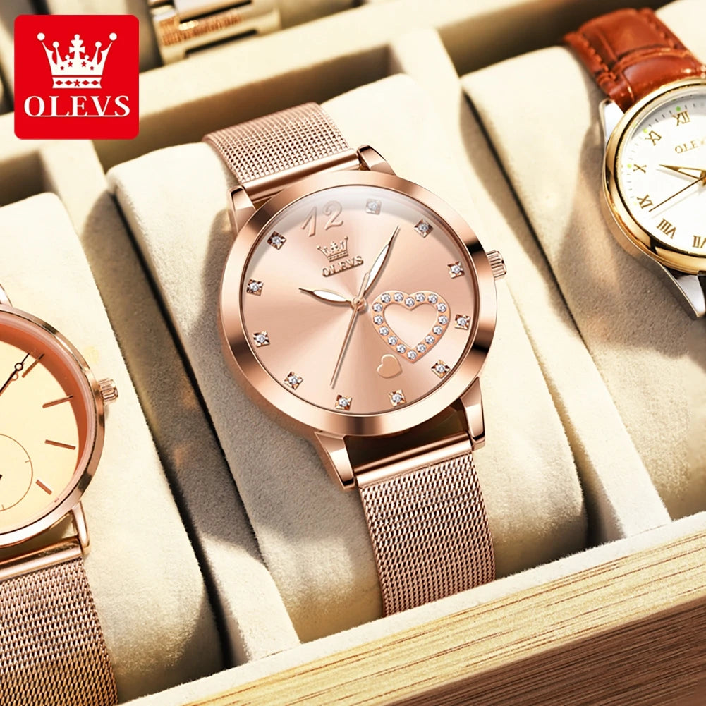 Quartz Women's Watch – Milanese Mesh Band with Diamond Accents for Daily Wear