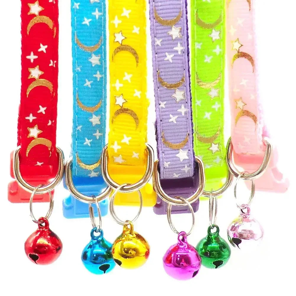 Adjustable Moon Star Dog Collar – Cute Bell Pet Necklace for Small Dogs and Cats