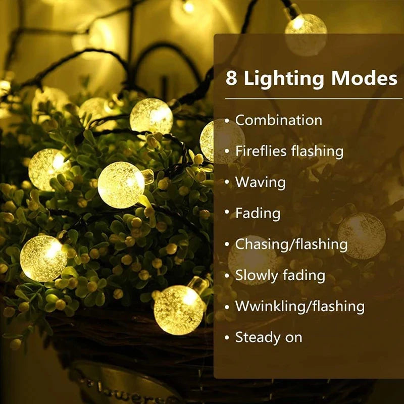 Solar Crystal Globe LED String Lights – 60 LED Waterproof Fairy Lights for Outdoor Garden Decor