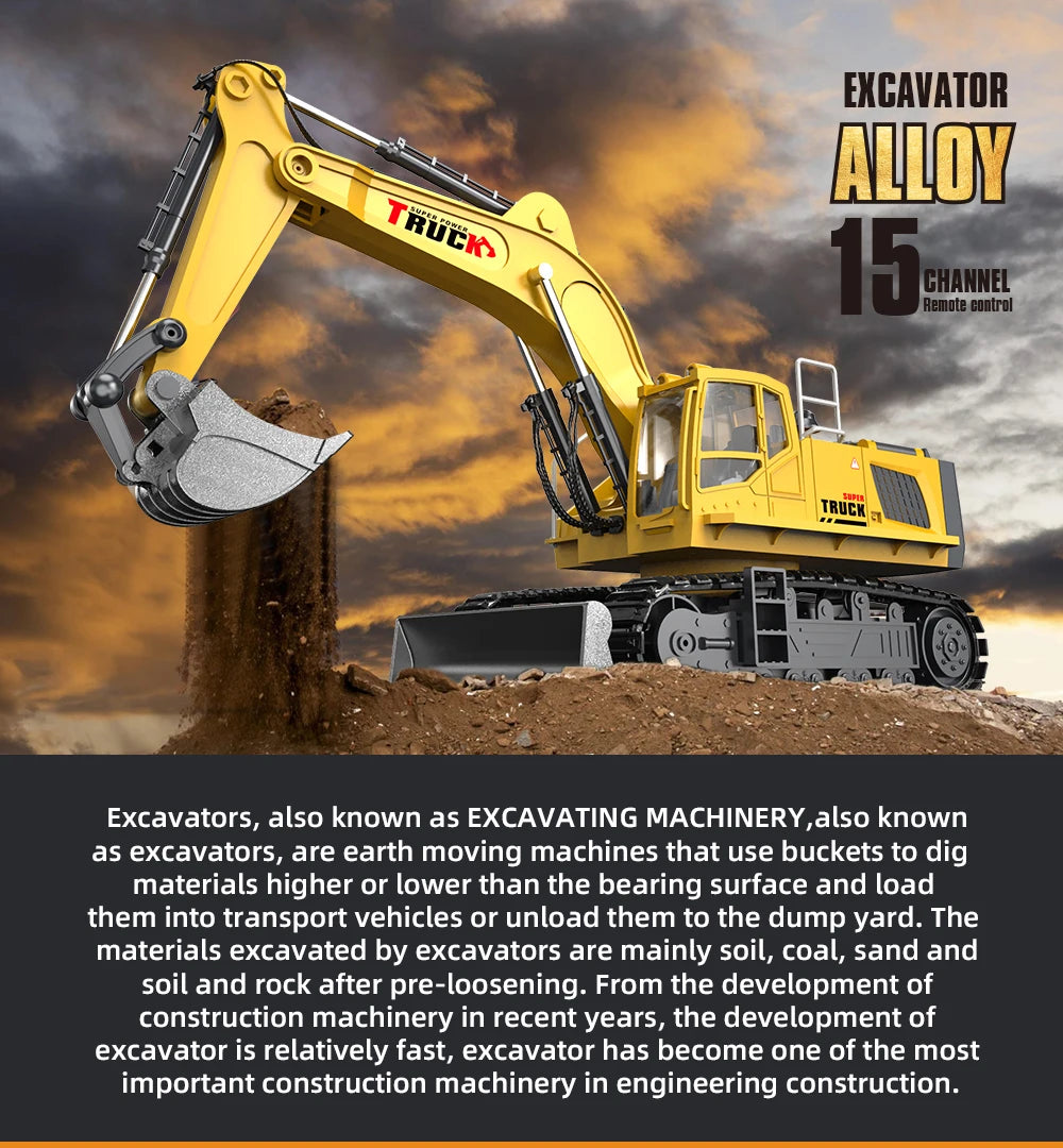 Alloy RC Excavator Toy – 2.4G Remote Control Engineering Truck for Kids