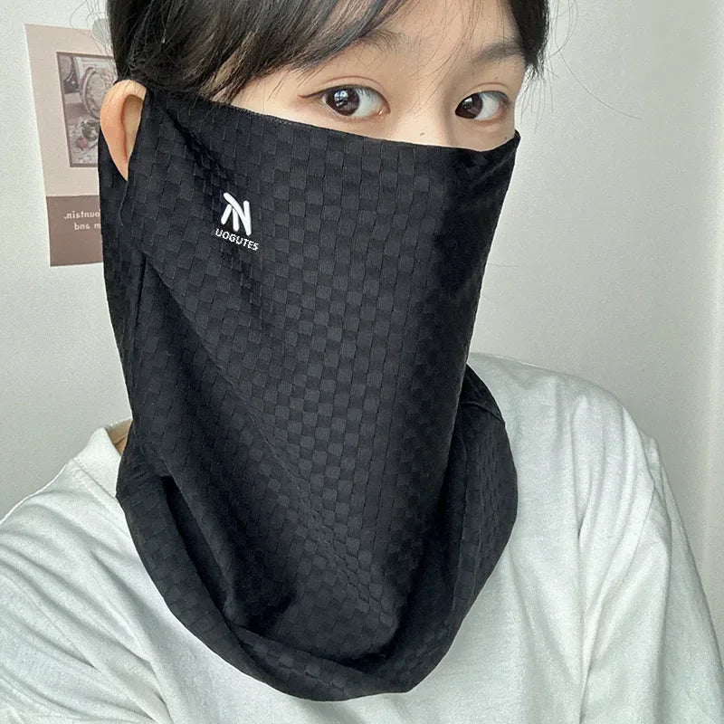 Ice Silk Sun Protection Scarf – Breathable Face Veil for Cycling and Travel