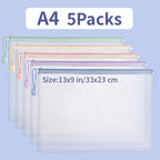 Clear Mesh Zipper Pouches – Waterproof A4/A5 Plastic Bags for Office Storage