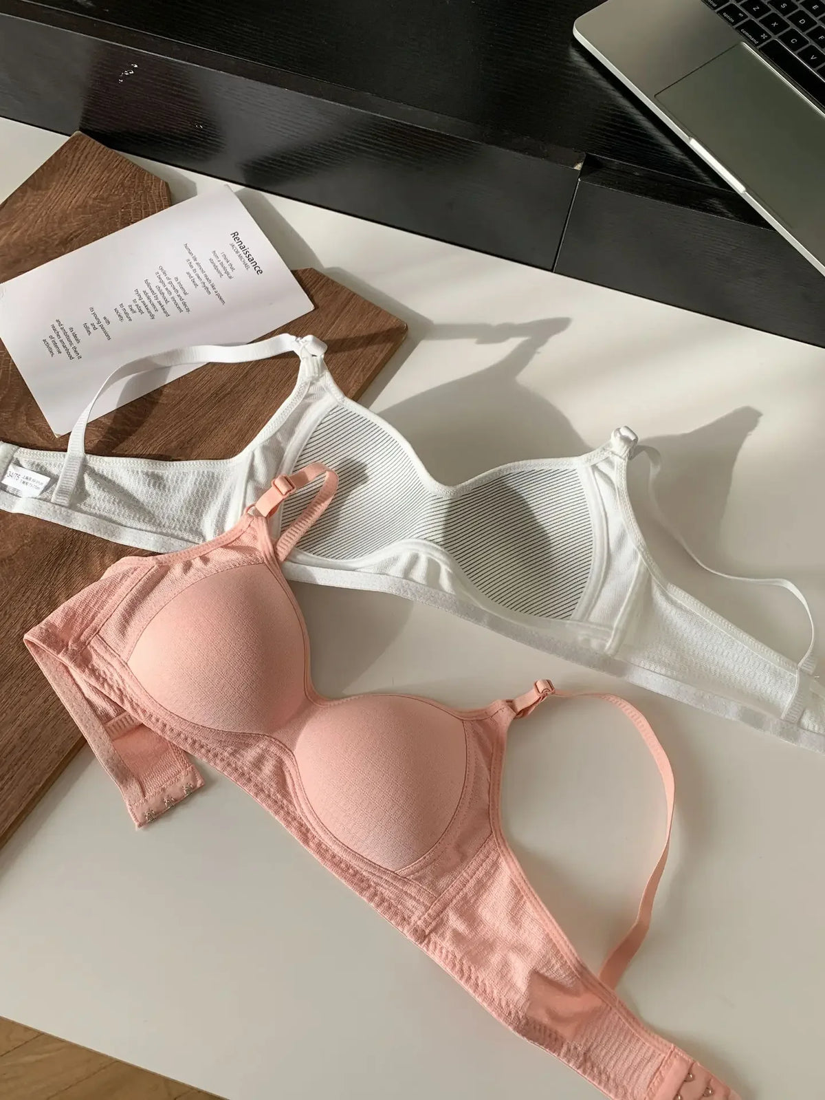 Seamless Cotton Wireless Bra – Breathable Gathered Underwear for Daily Comfort