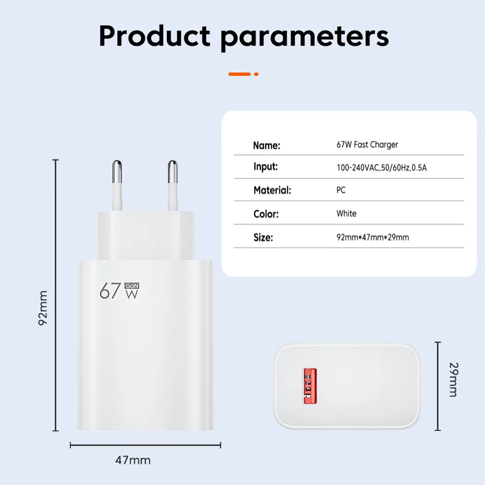 USB-C Fast Charger – 67W High Speed Power Adapter with 6A Cable