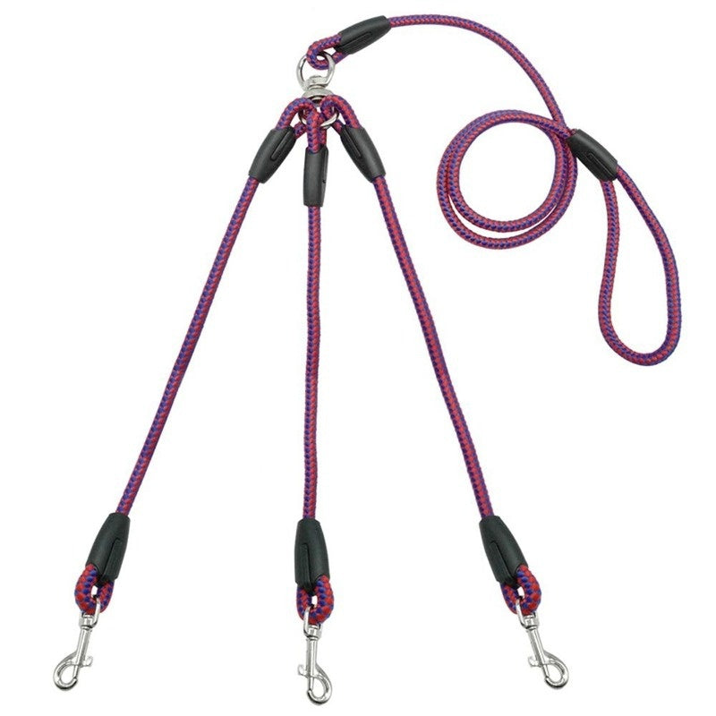 Adjustable Nylon Triple Dog Leash – No-Tangle 3 Way Lead for Walking Pets