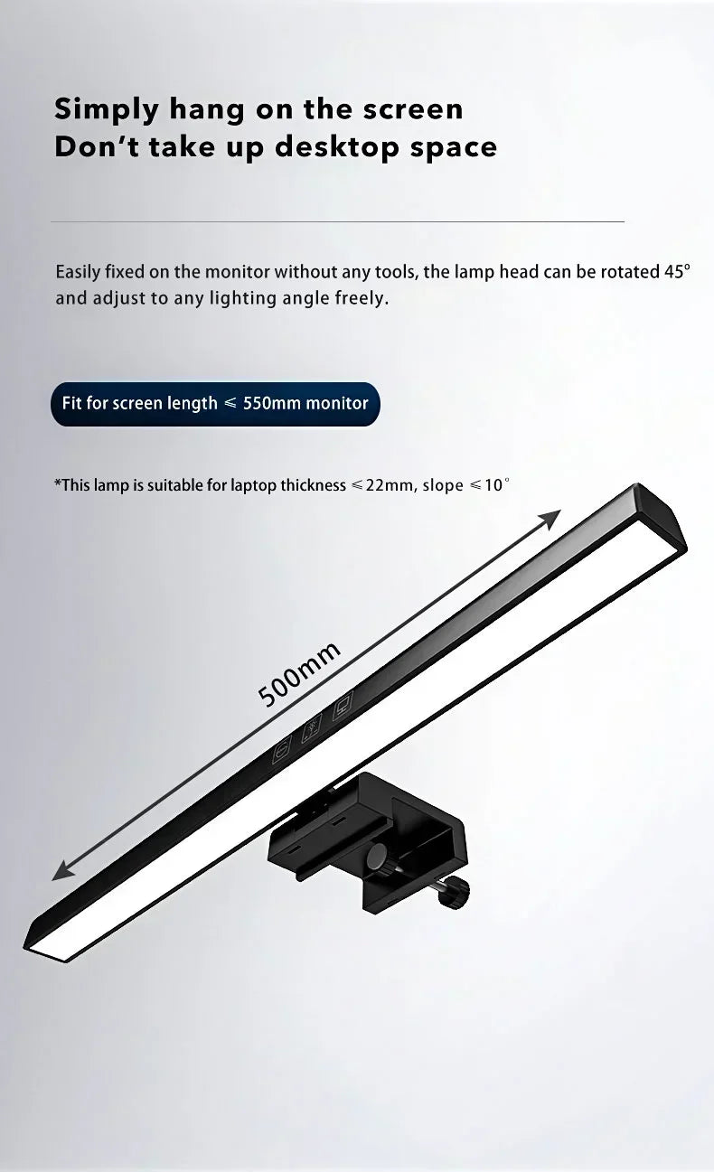 Dimmable LED Monitor Light Bar – Adjustable Desk Lamp for Reading and Study