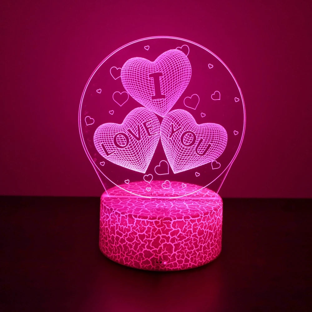 3D Heart LED Night Light – Romantic Illusion Lamp for Valentine's Day Gifts