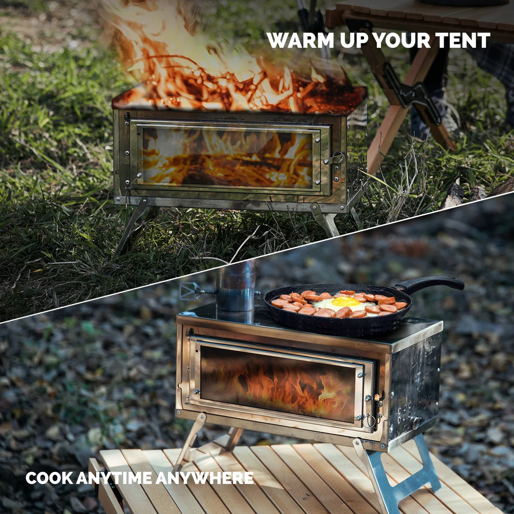 Portable Wood Burning Camping Stove – Foldable Secondary Combustion Chimney