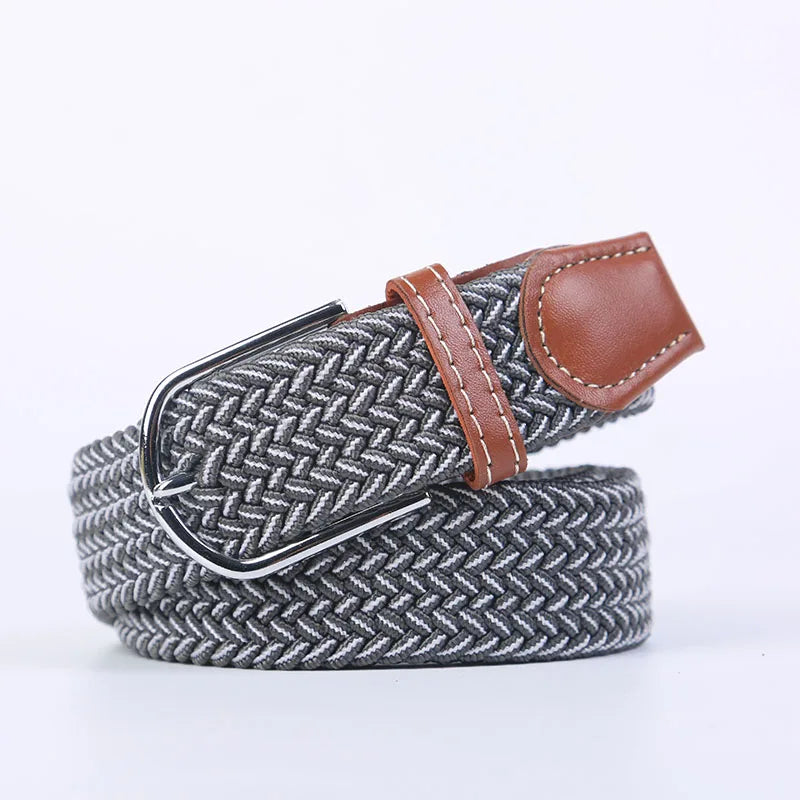 Woven Elastic Canvas Belt – Stretch Braided Buckle Strap for Casual Jeans