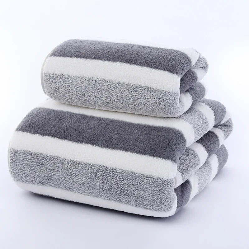 Striped Cotton Towel Set – Absorbent Quick-Dry Fabric for Bathroom Decor