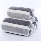 Striped Cotton Towel Set – Absorbent Quick-Dry Fabric for Bathroom Decor