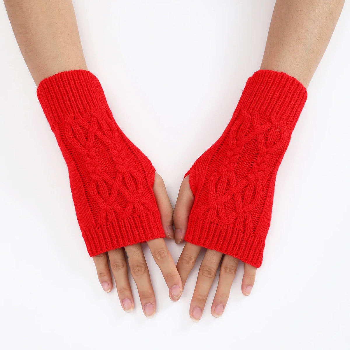 Soft Wool Half Finger Gloves – Warm Knit Arm Mittens for Winter Outdoor