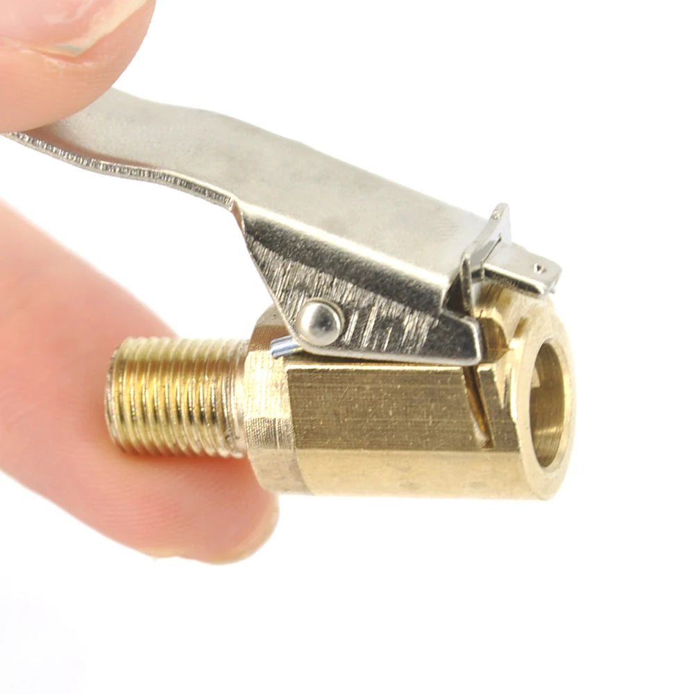 Brass Tire Inflator Chuck – 8mm Clip-On Air Pump Adapter for Vehicle Repair
