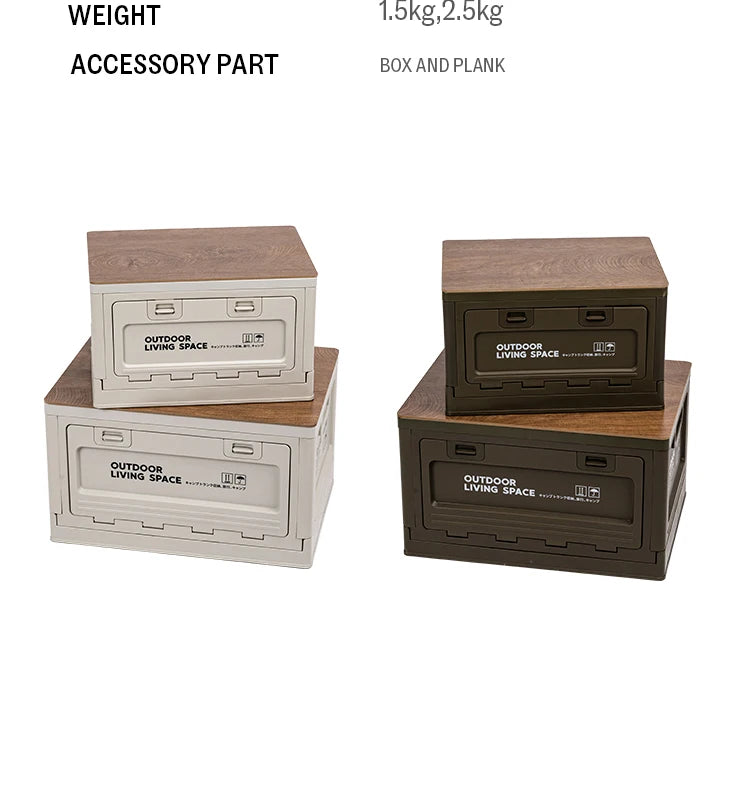 Folding Storage Box – Wooden Lid for Camping and Car Trunk Organization