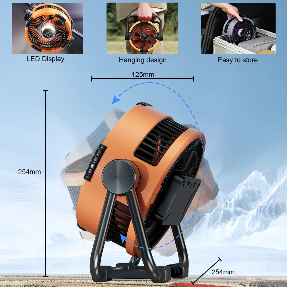 Portable Camping Fan – 20000mAh Rechargeable LED Tent Light for Outdoor Travel