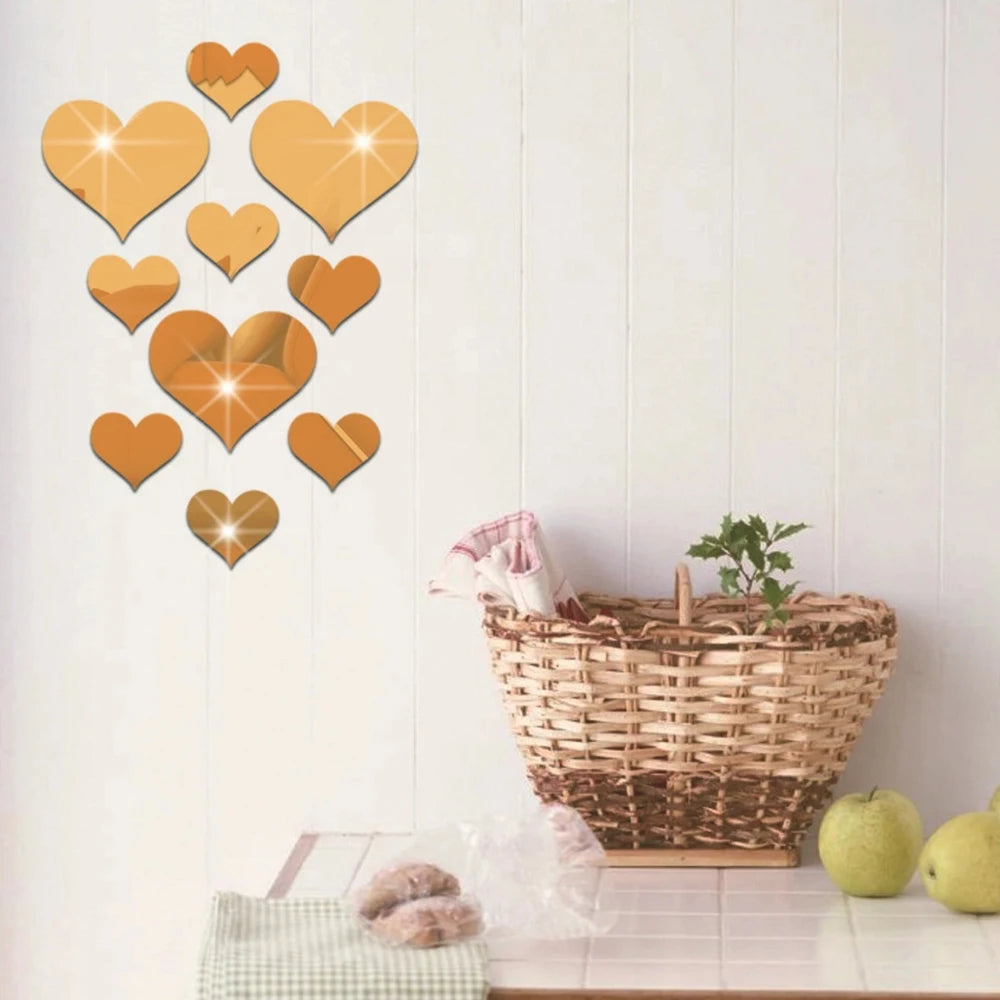 3D Heart Mirror Wall Decals – Removable Acrylic Art for Home Decor