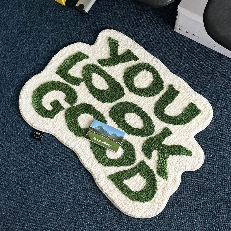 Irregular Letter Floor Mat – Soft Anti-Slip Faux Cashmere Rug for Bedroom
