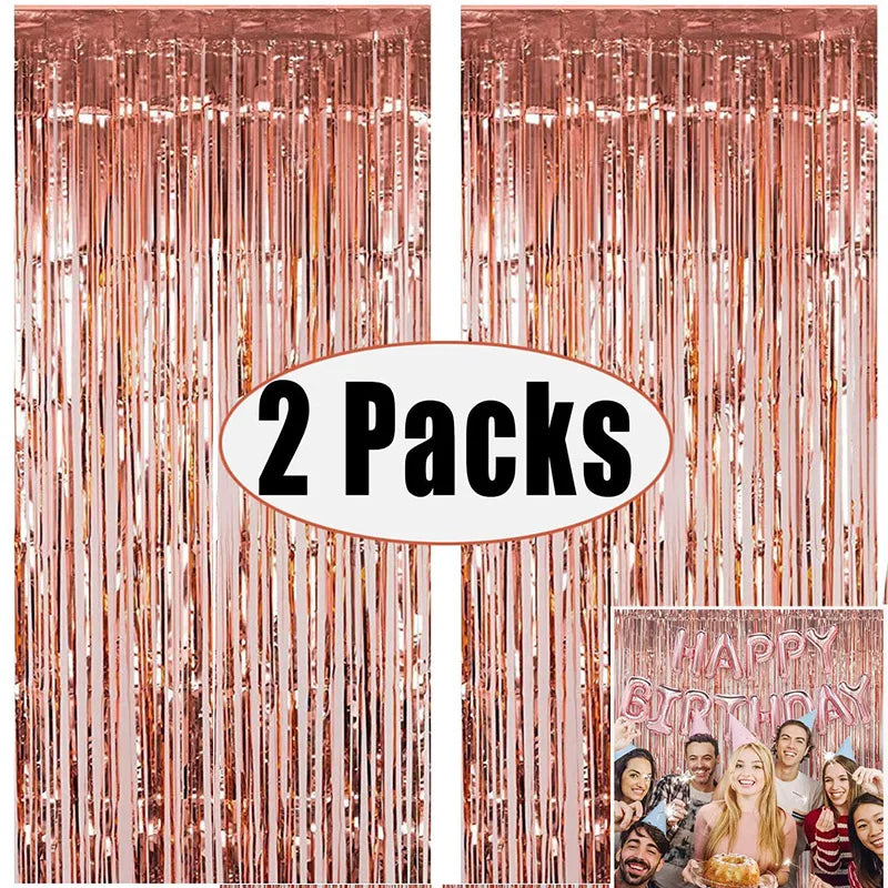 Metallic Foil Tinsel Fringe Curtains – Silver Backdrop for Party Decoration