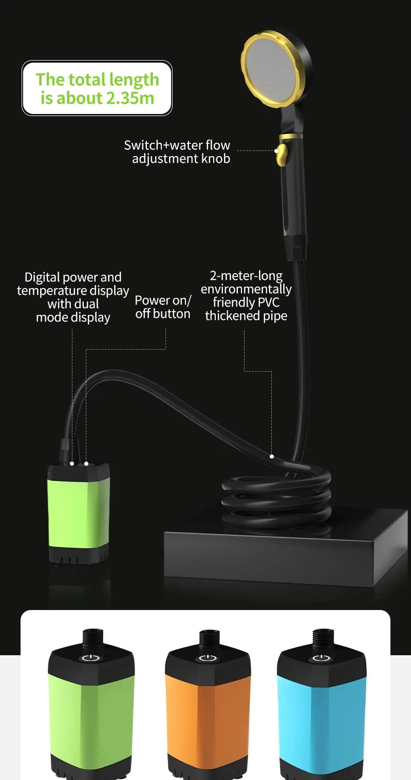 Portable Camping Shower Pump – Rechargeable with Digital Display for Outdoor