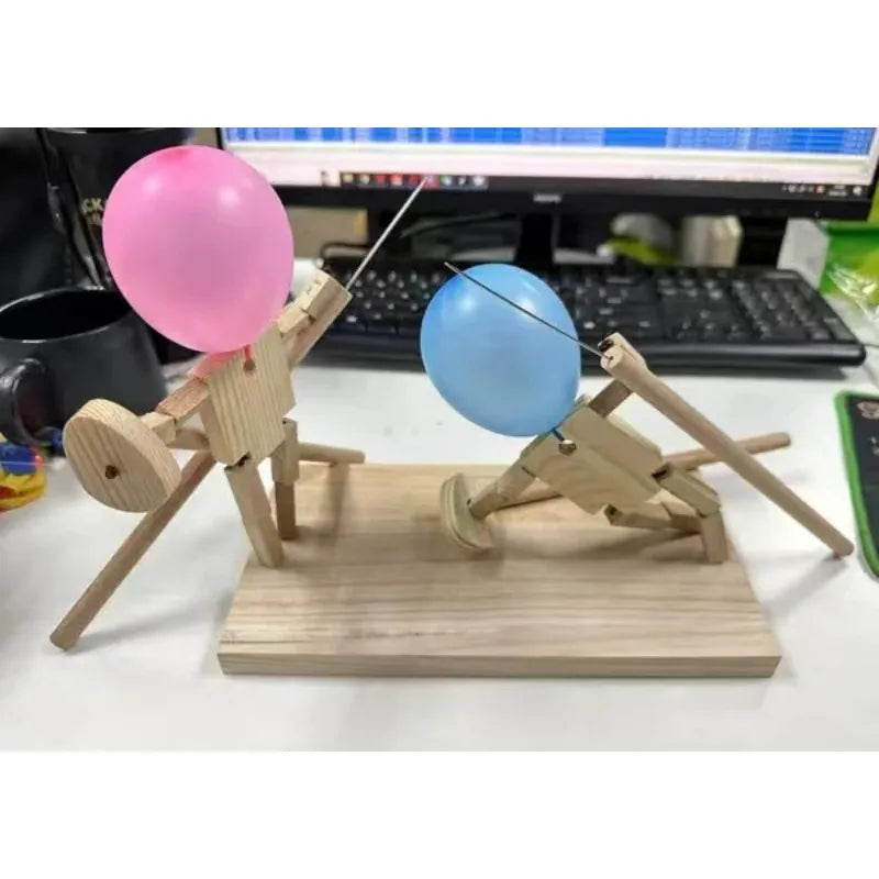 Wooden Fencing Puppet Battle – Bamboo Robot Game for Two-Player Fun