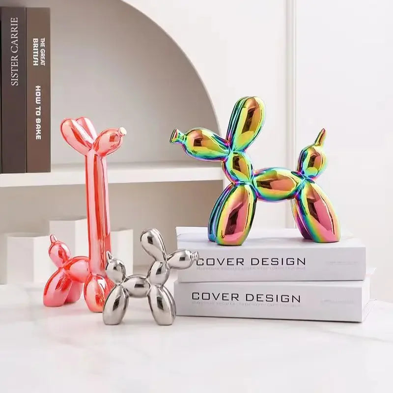 Abstract Ceramic Balloon Dog Sculpture – Modern Statue for Home Office Decor