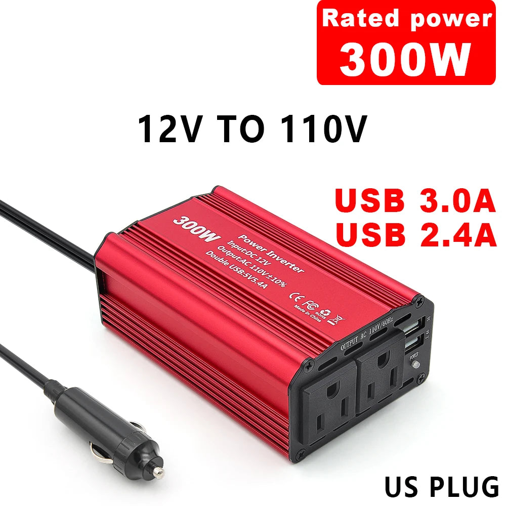 Car Power Inverter – 300W DC to AC Adapter for Road Trips and Travel