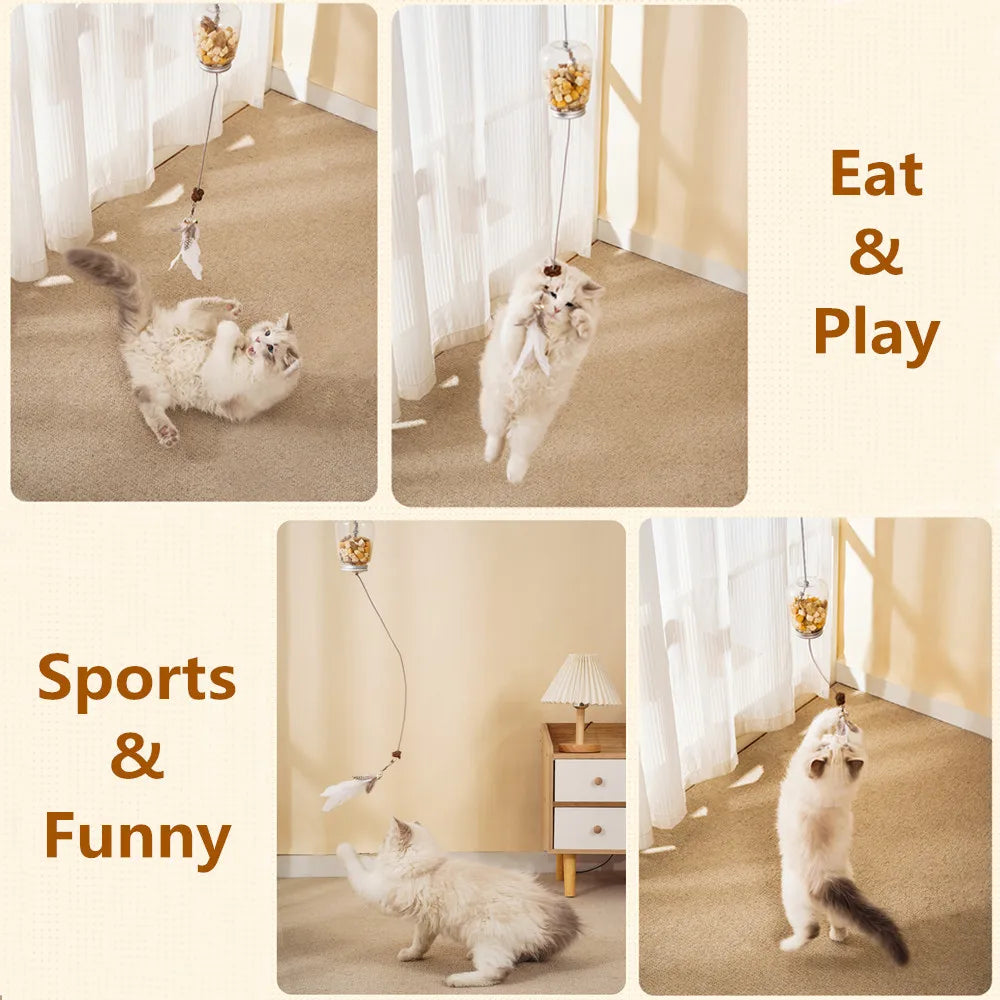 Interactive Cat Food Dispenser – Hanging Feather Toy for Kitten Enrichment