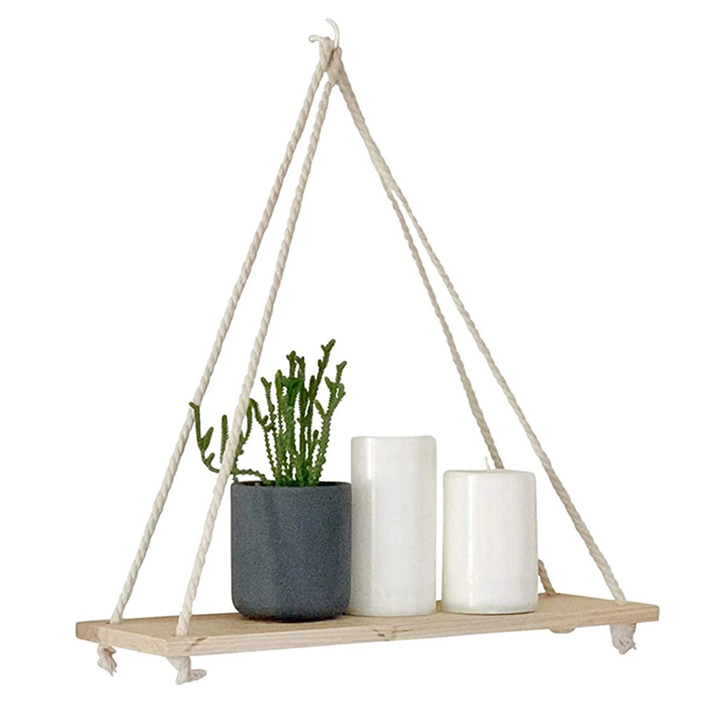 Macrame Hanging Wall Shelf – Reclaimed Wood Triangle Display for Home Decor