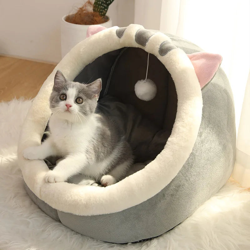 Foldable Cave Cat Bed – Washable Plush Sleeping Mat for Small Pets