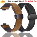 Leather Silicone Hybrid Strap – Breathable Magnetic Band for Huawei Watch Fit