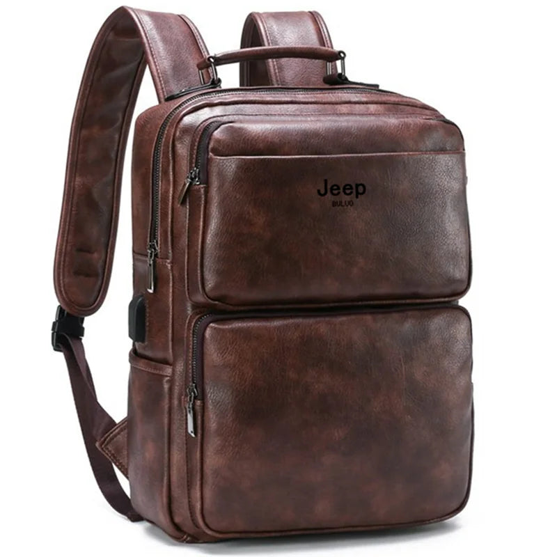 Split Leather Laptop Backpack – Large 14 Inch Travel Bag for Men