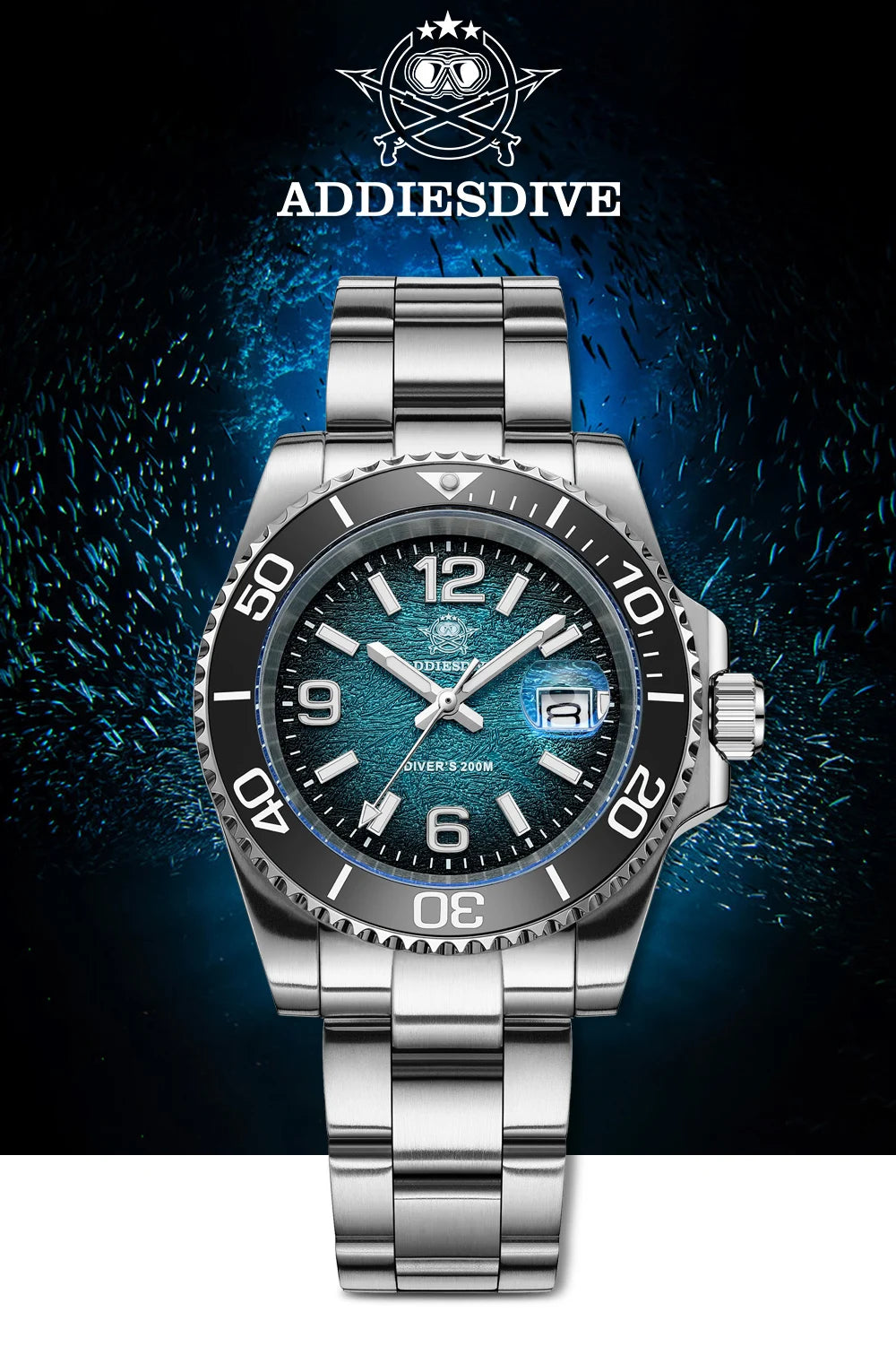 ADDIESDIVE 41mm Men's Diving Watch – Stainless Steel Quartz for Scuba Diving