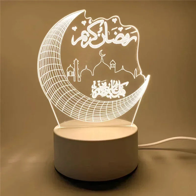 Acrylic LED Night Light – Eid Mubarak Ornament for Ramadan Home Decor