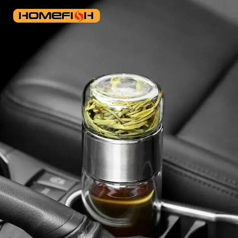 Borosilicate Glass Tea Infuser – Double Layer Bottle for Office and Travel