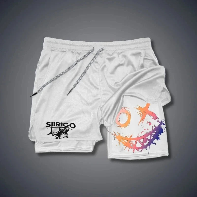 Smiling Face Fitness Shorts – 2-in-1 Quick-Dry Athletic Wear for Gym Training