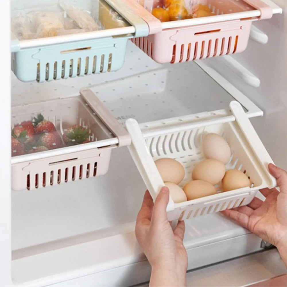 Retractable Refrigerator Storage Basket – Adjustable Kitchen Drawer for Organization