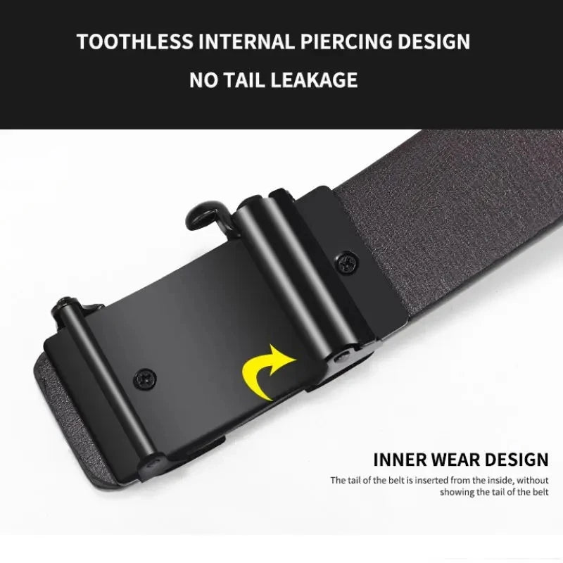 Genuine Leather Automatic Belt – Luxury Metal Buckle Strap for Men