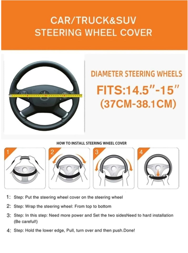 PU Leather Steering Wheel Cover – Non-Slip Grip for Universal Car Interior