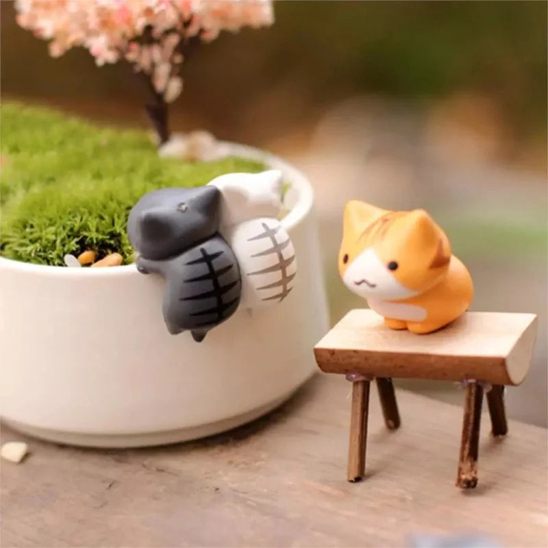 Lucky Cat Miniature Figures – Resin Micro Landscape Decor for Bonsai Gardening