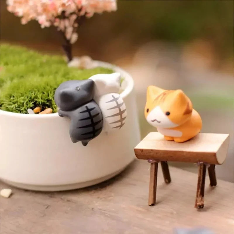 Lucky Cat Miniature Figures – Resin Micro Landscape Decor for Bonsai Gardening