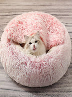 Plush Round Pet Bed – Warm 2-in-1 Cave Mattress for Small Cats and Dogs