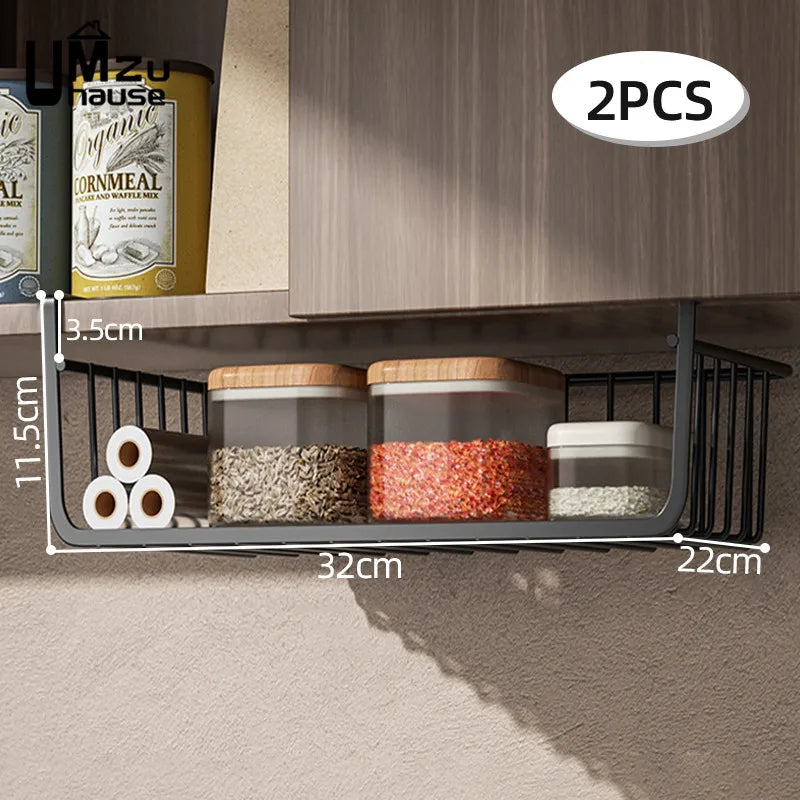 Iron Under Cabinet Hanging Baskets – Heavy Duty Storage for Kitchen Pantry