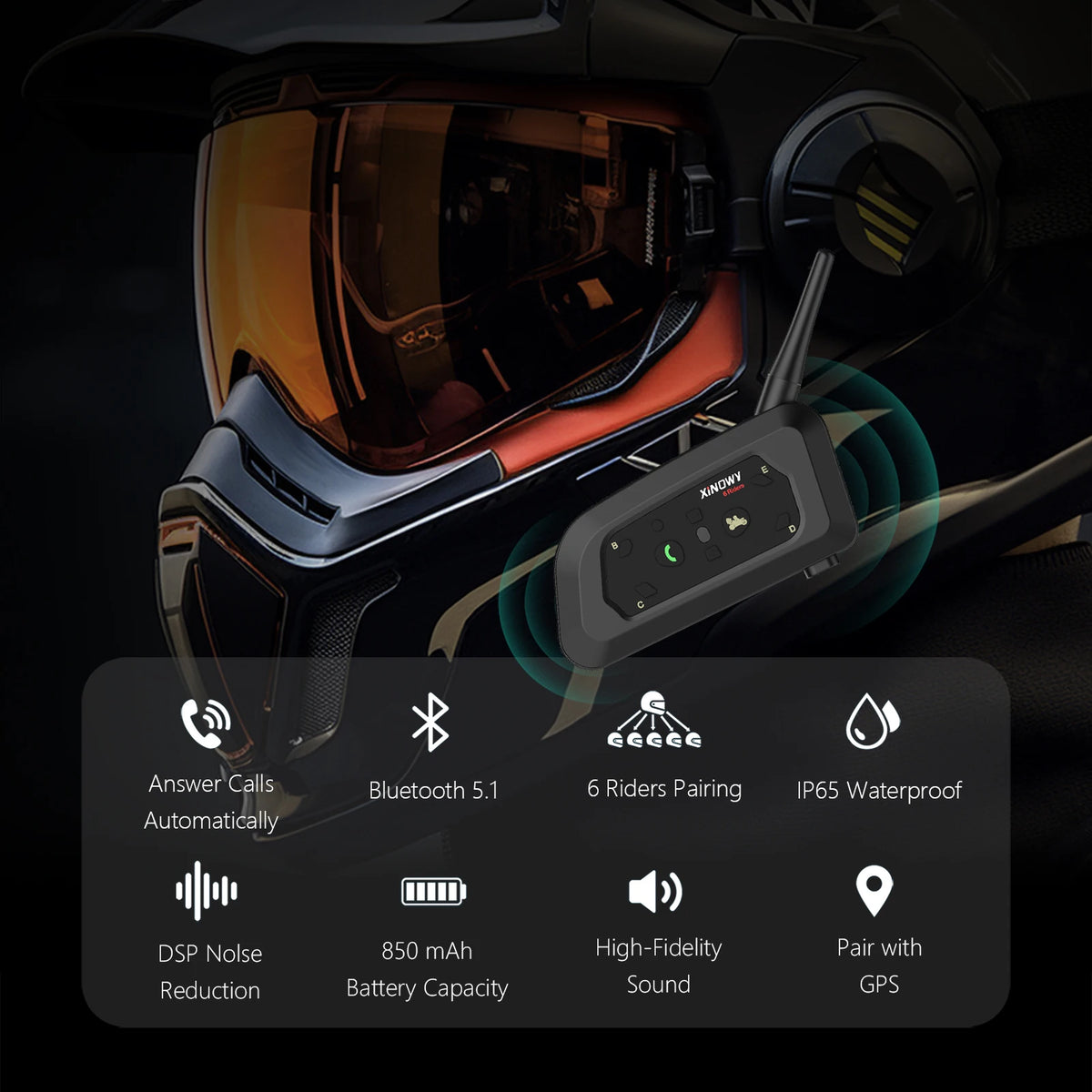 Motorcycle Bluetooth Helmet Intercom – Wireless Headset for Group Riding