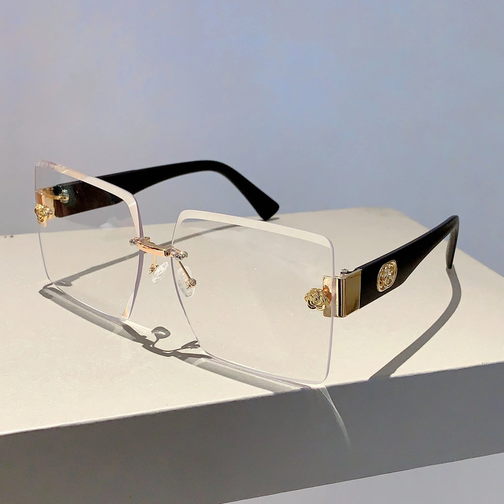 Oversized Rimless Square Sunglasses – Gradient Fashion Eyewear for Women