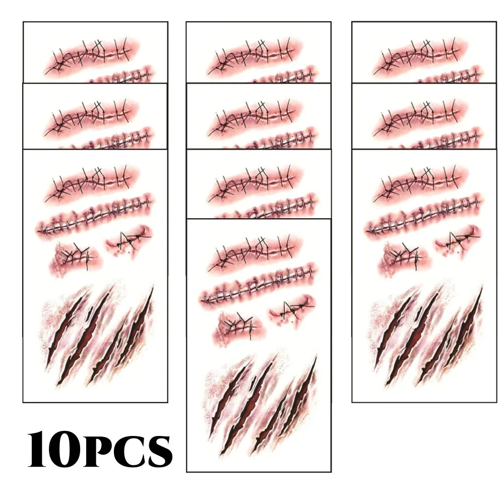 Realistic Fake Scar Tattoos – Bloody Wound Decals for Halloween Makeup