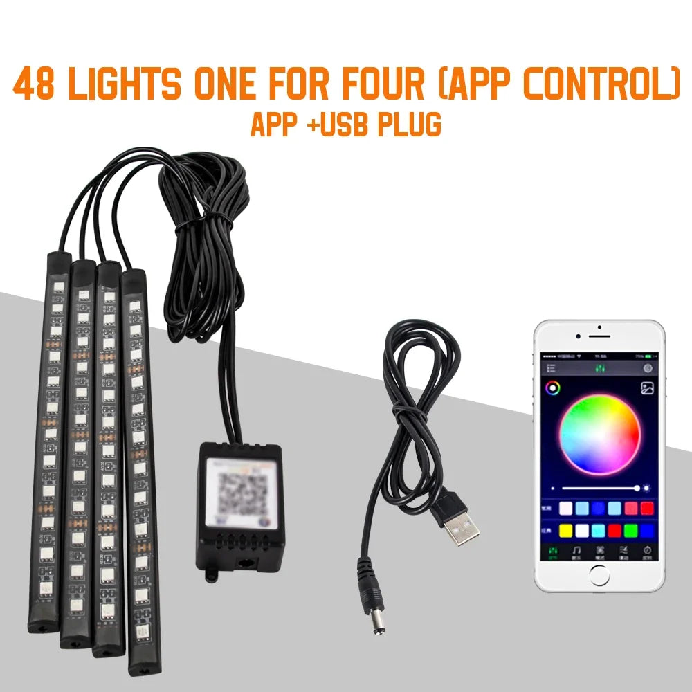 RGB LED Car Interior Light – Wireless Music Control for Auto Atmosphere