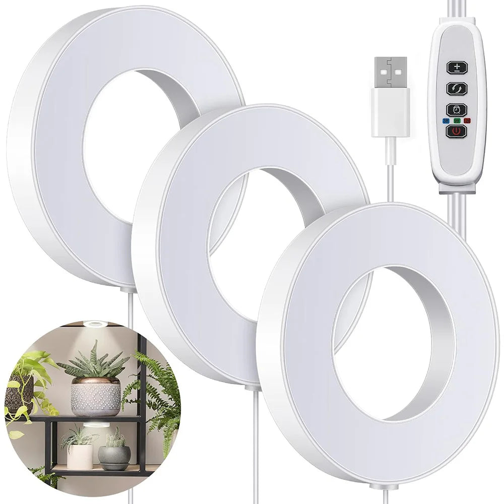 Full Spectrum Halo LED Grow Light – Dimmable Timer Lamp for Indoor Plants